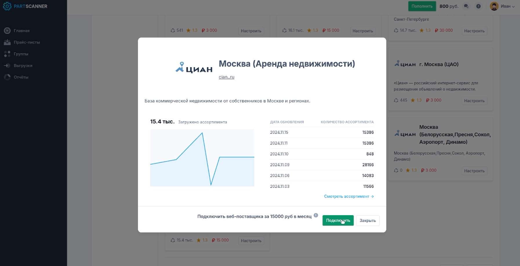 Получение информации о недвижимости в сервисе PartScanner