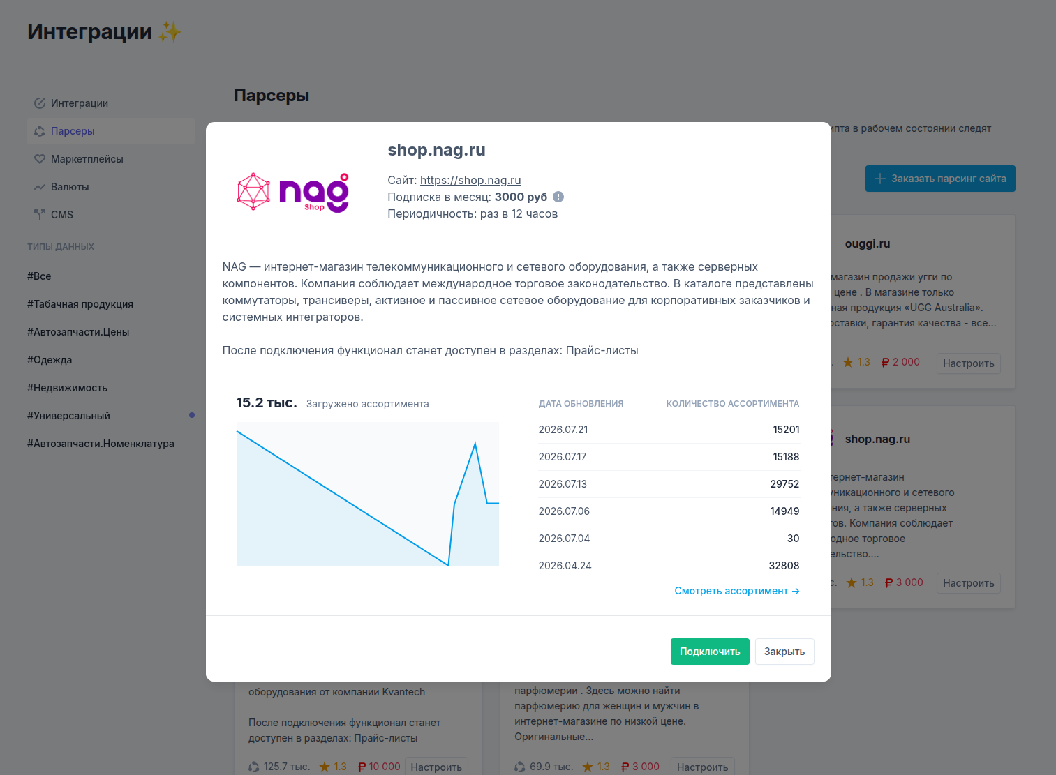 Подключение парсера shop.nag в сервисе PartScanner